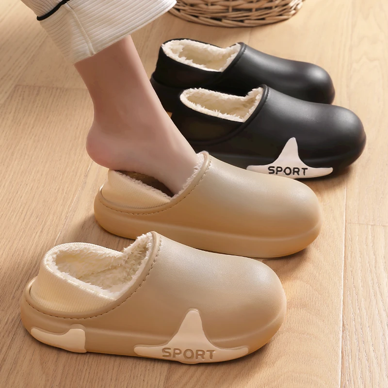 男士防水棉拖鞋冬季防滑厚底2023新款eva室内家居保暖棉鞋家用男