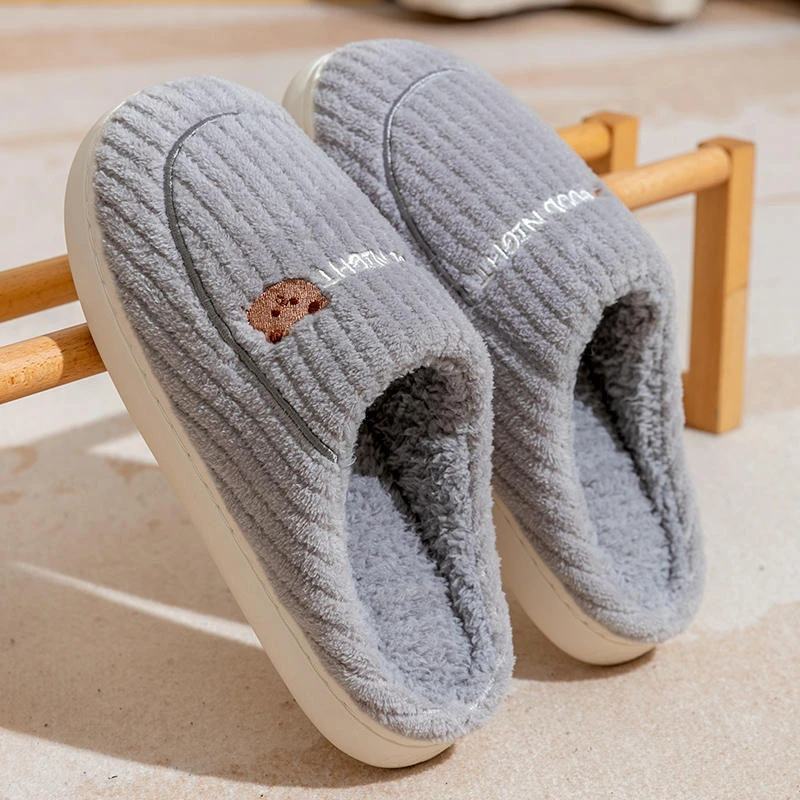 棉拖鞋男秋冬季室内家居厚底2023新款毛毛绒保暖防滑情侣拖鞋女士