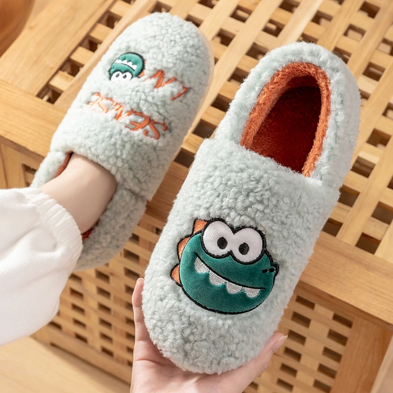 棉拖鞋女款秋冬月子鞋可爱恐龙室内家居保暖外穿加绒包跟棉拖男冬