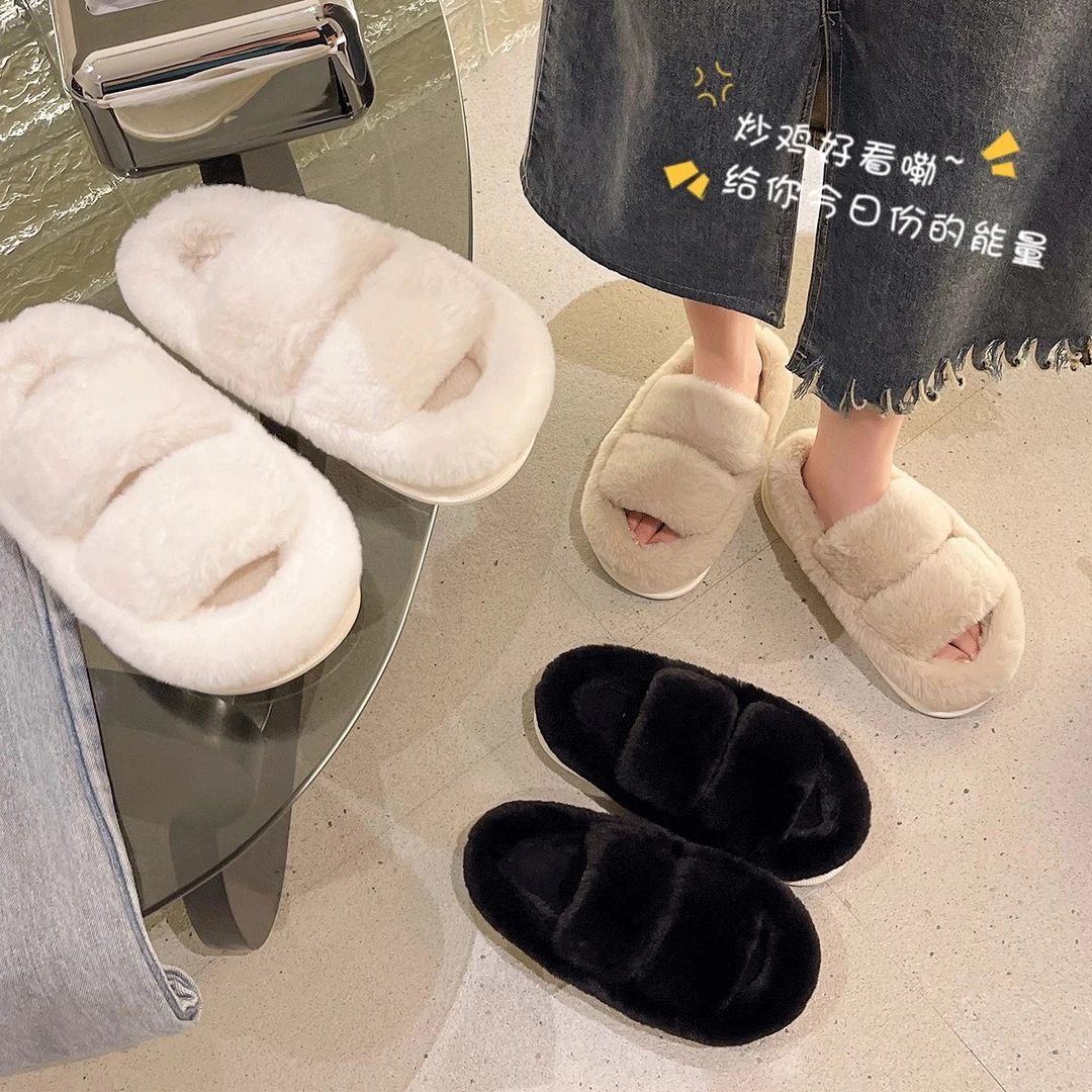 厚底毛毛拖鞋外穿女秋冬季2024新款时尚网红月子超火毛绒茸棉拖鞋