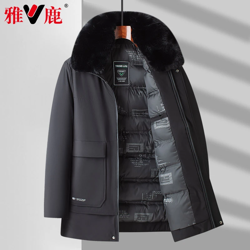 中老年棉衣男士冬季中长款加绒加厚毛领可拆爸爸冬装棉服外套保暖