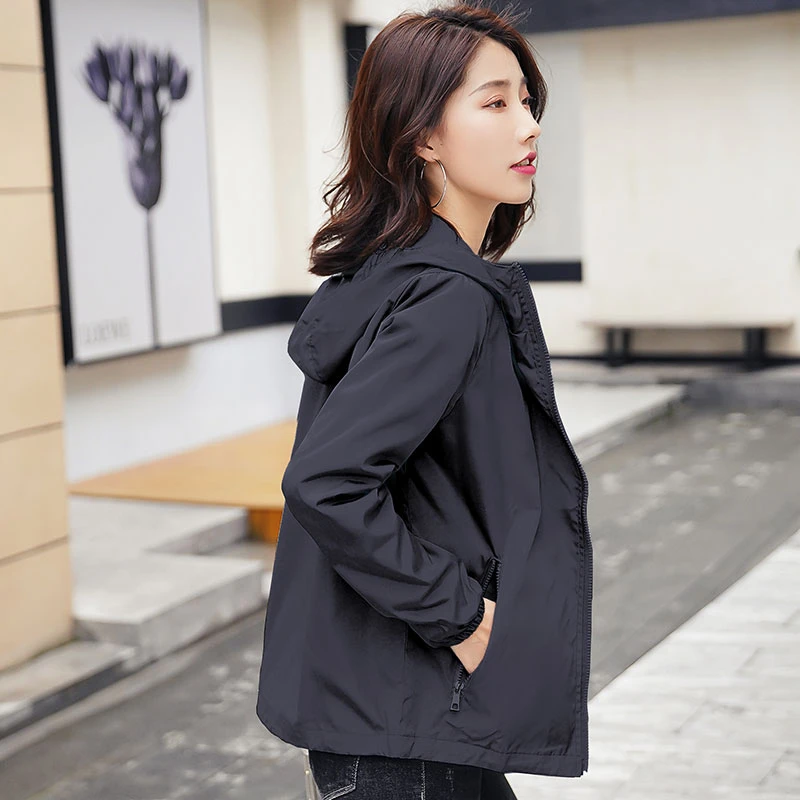 春秋外套韩版宽松大码连帽薄款百搭小香风时尚休闲夹克上衣女外套