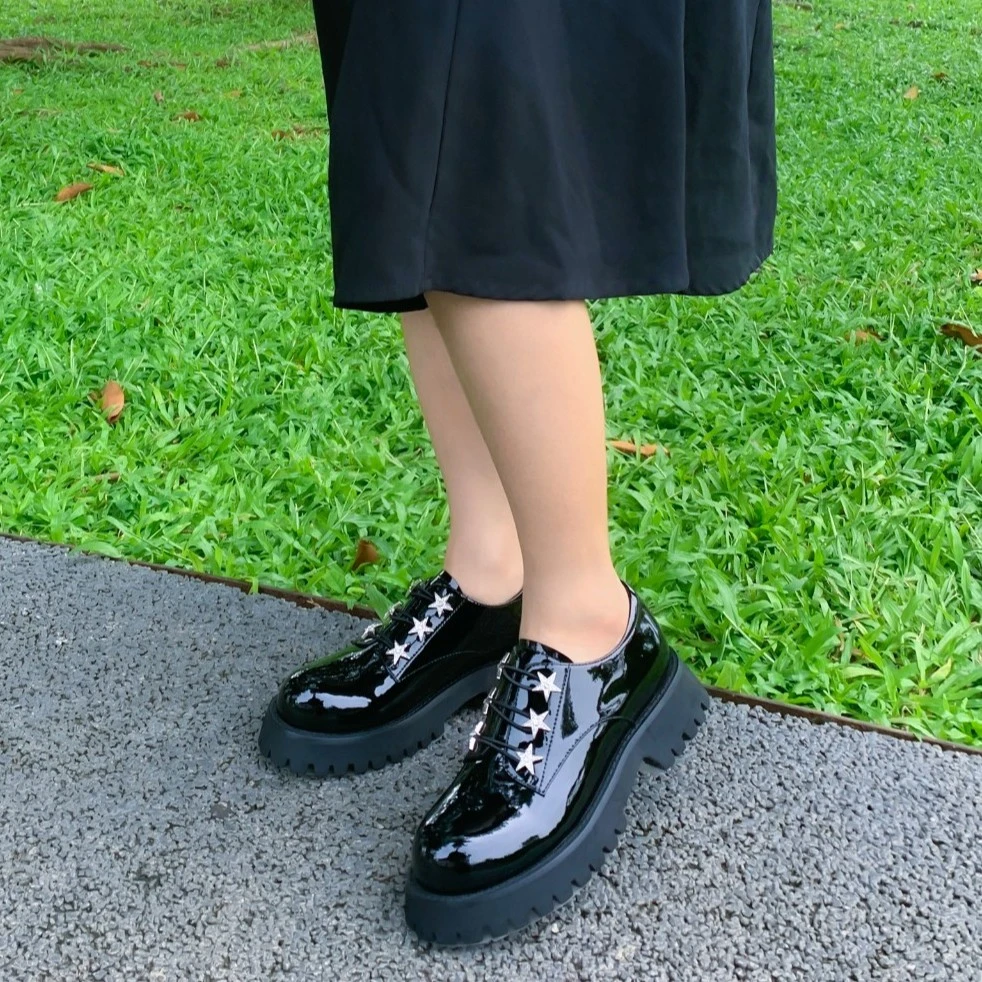 MIO米奥增高软底乐福鞋单鞋漆面深口圆头厚底小皮鞋 M224514437