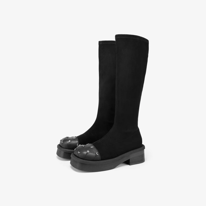 MIO时尚百搭瘦瘦靴秋冬圆头高筒时尚弹力靴/袜靴M235827348