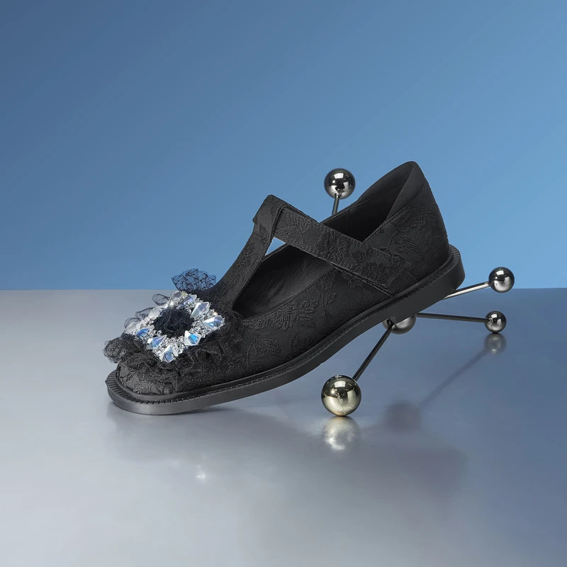 MIO米奥圆头平跟国风轻纱舒适玛丽珍单鞋女M231400709