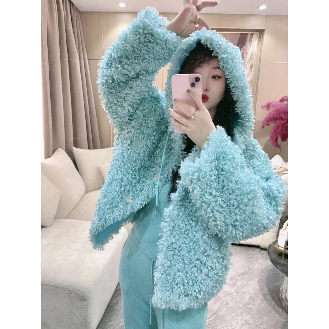 独宠【弱柳扶风】秋冬轻奢气质洋气帽子羊羔毛加厚秋冬款短外套.