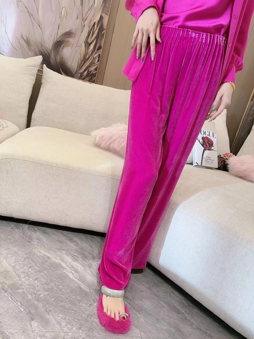 独宠【轻奢女装】韩版气质直筒丝绒休闲裤