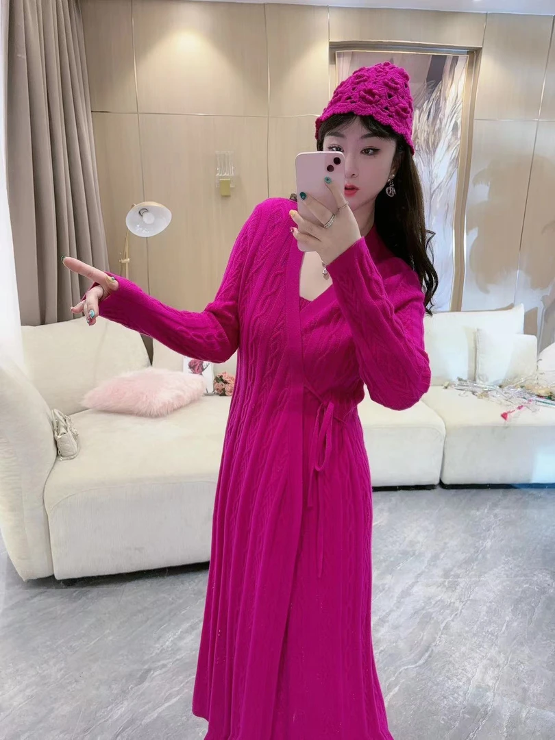 独宠【星枕画楼】女装连衣裙气质网红针织时尚红色宽松连衣裙外套
