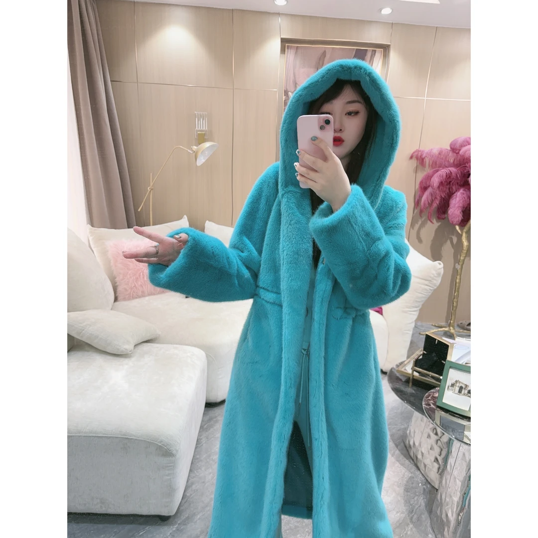 独宠【蓝色精灵】秋冬爆款网红洋气时尚百搭加厚秋冬帽子款长外套..