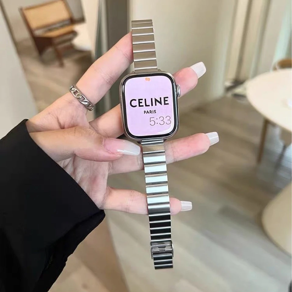 流光质感竹节不锈钢金属iwatch表带适用苹果AppleWatch3-9S7-S10