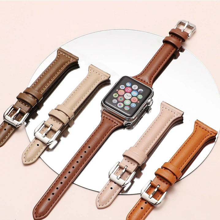 流光适用苹果华为GT2/GT3三星智能手表带小蛮腰牛皮表带细表带
