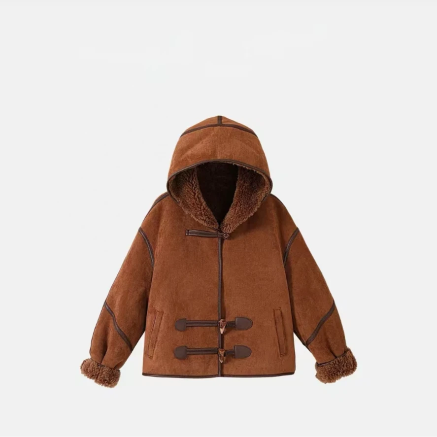 【津禧/High luxury】“巴塞罗那”连帽反绒两面穿羊毛外套JJ-241106