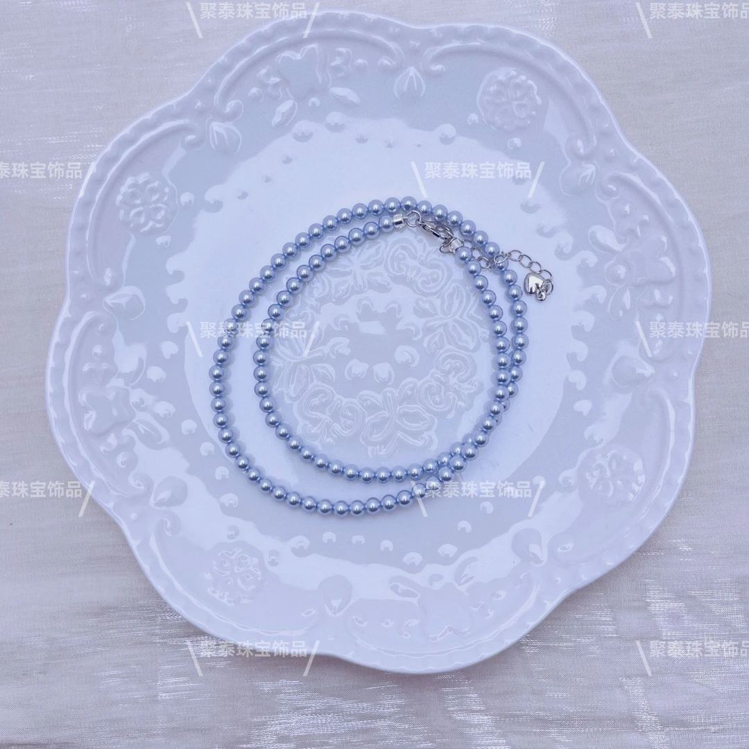 合金项链 3-4mm蓝烟灰施家小米珠项链锁骨链