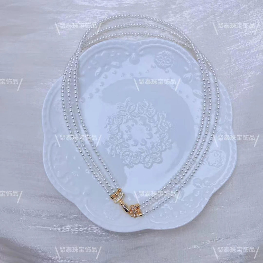 链子925银 三层3mm极光白小米珠施家珠麻花链锁骨链