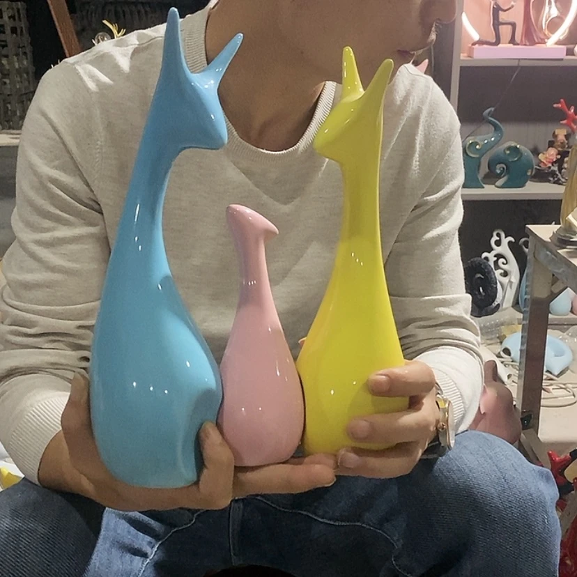 【闪购商品】陶瓷摆件马卡龙三口鹿