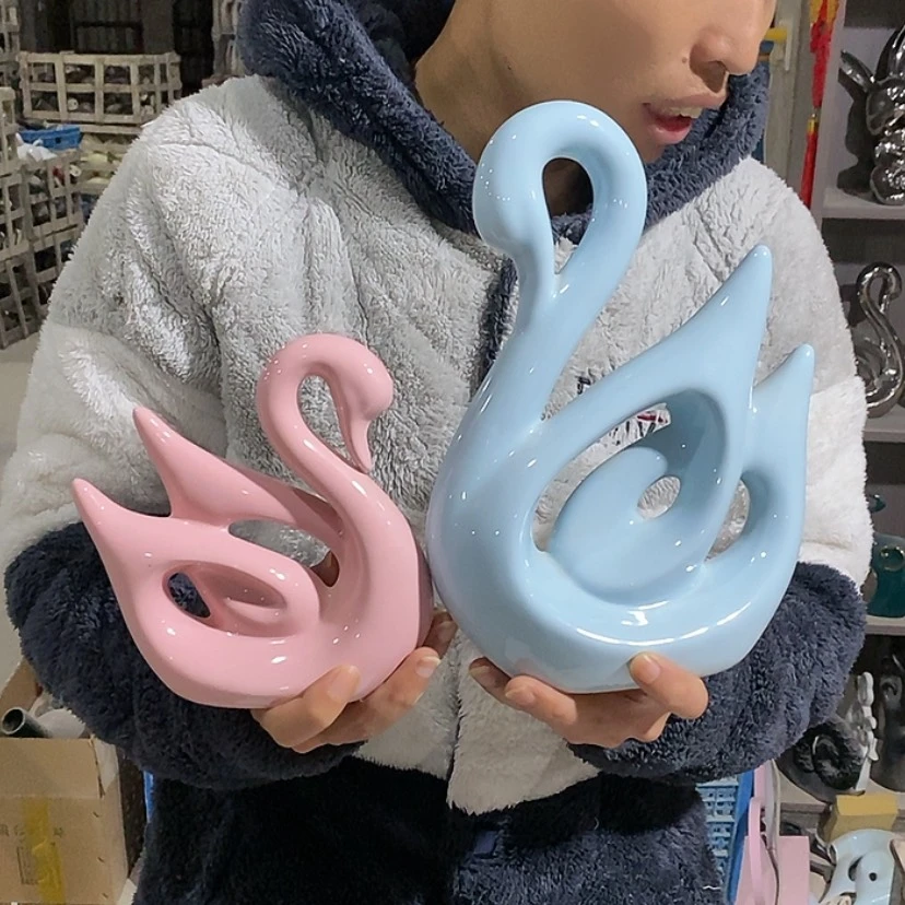 【闪购商品】陶瓷摆件马卡龙情侣天鹅
