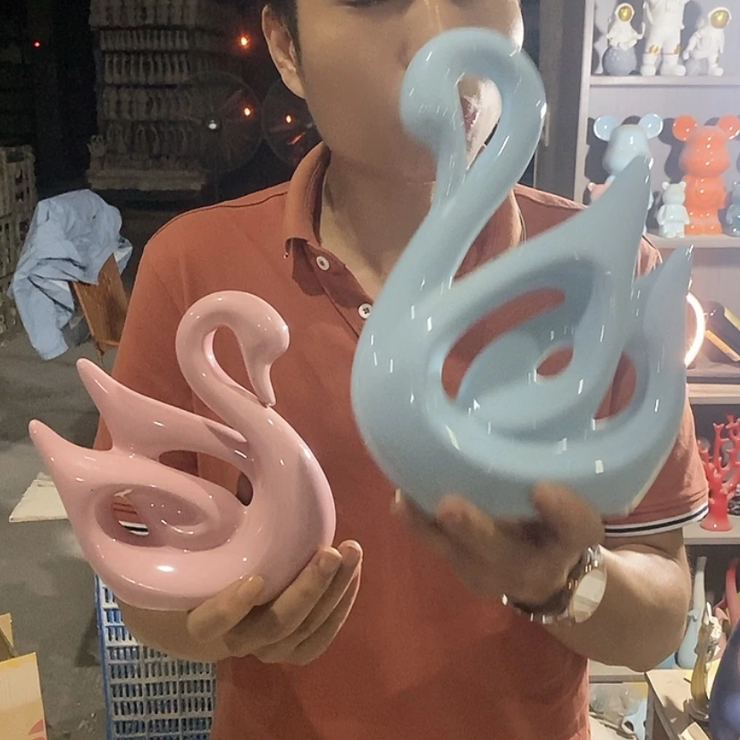 【闪购商品】陶瓷摆件马卡龙情侣天鹅