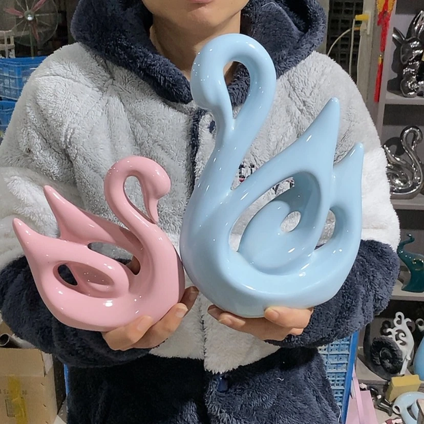 【闪购商品】陶瓷摆件马卡龙情侣天鹅