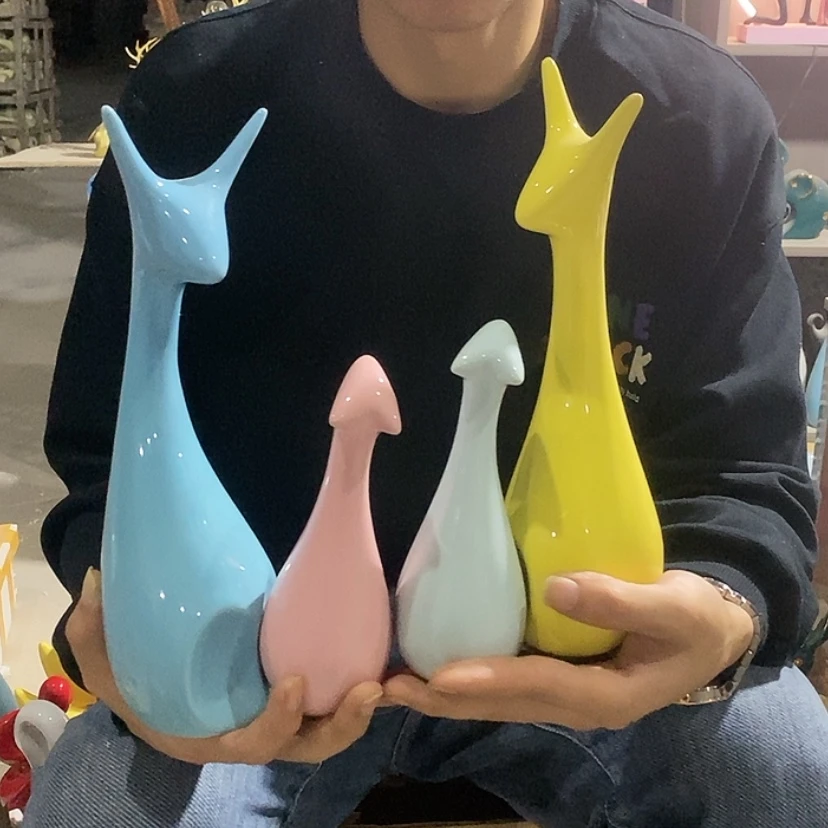 【闪购商品】陶瓷摆件马卡龙四口鹿