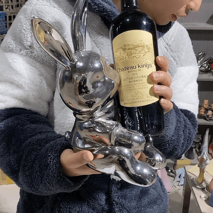 【闪购商品】陶瓷摆件电镀银兔子红酒托