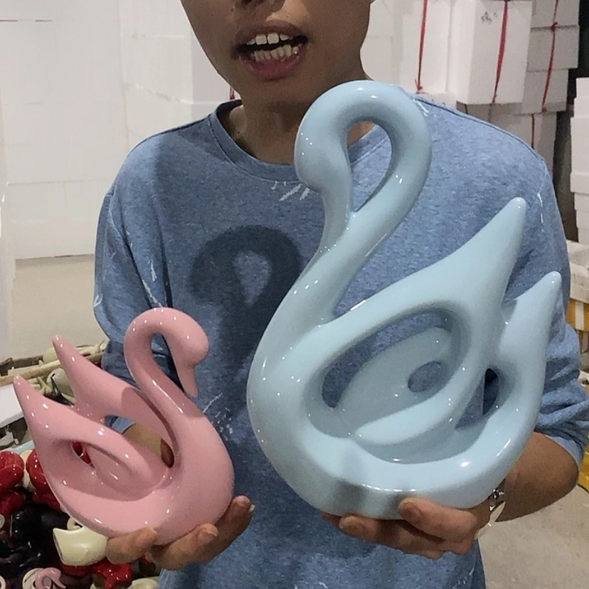 【闪购商品】陶瓷摆件马卡龙情侣天鹅