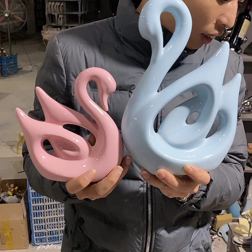 【闪购商品】陶瓷摆件马卡龙情侣天鹅
