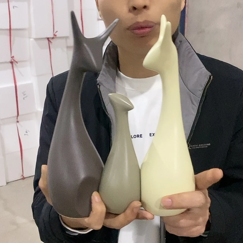 【闪购商品】陶瓷摆件北欧绿三口鹿微瑕