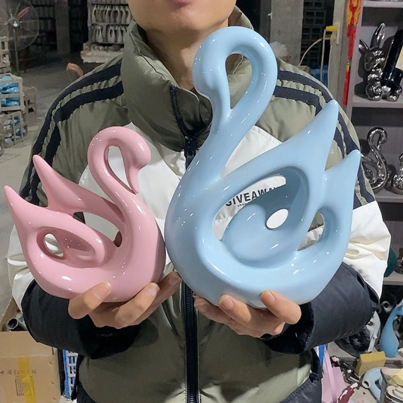 【闪购商品】陶瓷摆件马卡龙情侣天鹅