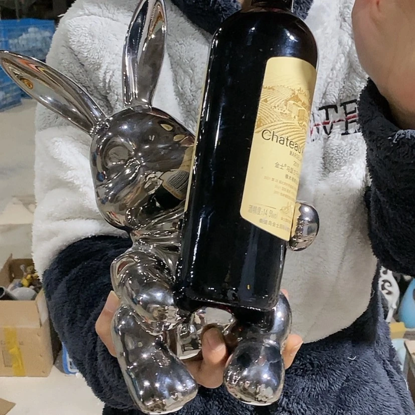 【闪购商品】陶瓷摆件电镀银兔红酒托