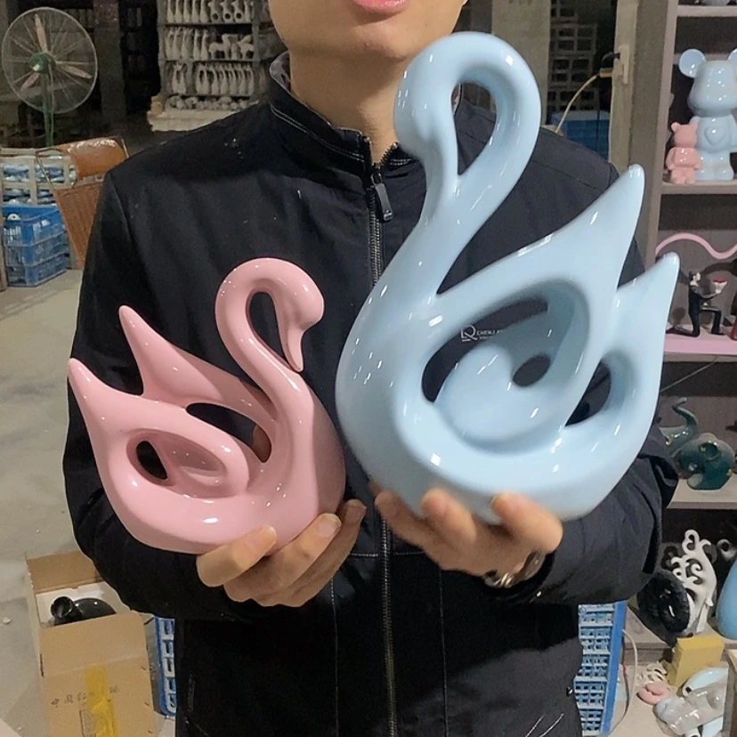 【闪购商品】陶瓷摆件马卡龙情侣天鹅