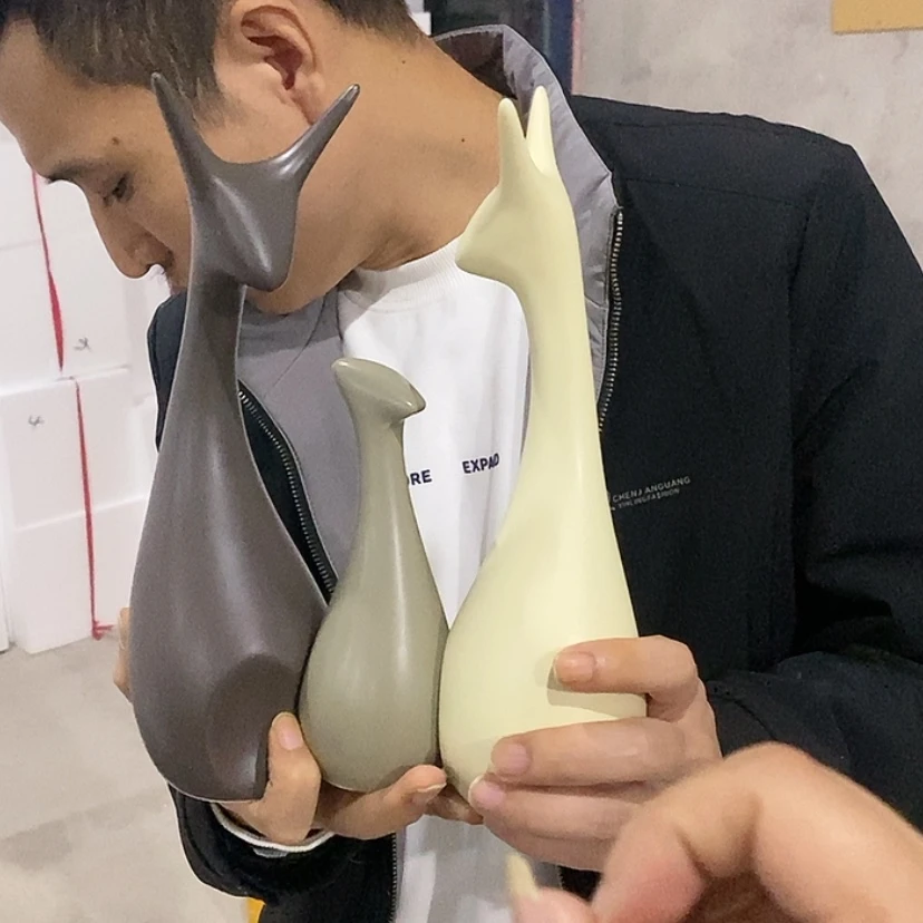 【闪购商品】陶瓷摆件北欧绿三口鹿微瑕