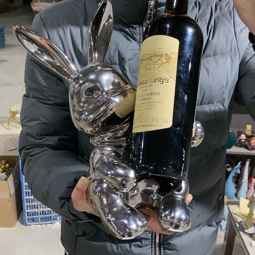 【闪购商品】陶瓷摆件电镀银兔红酒托