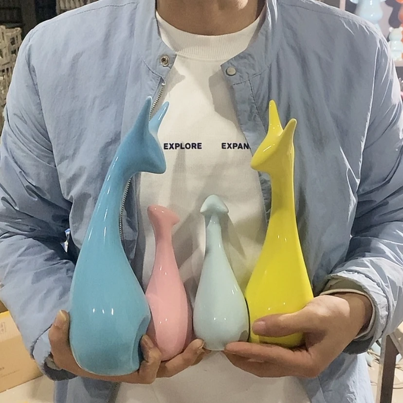 【闪购商品】陶瓷摆件马卡龙四口鹿