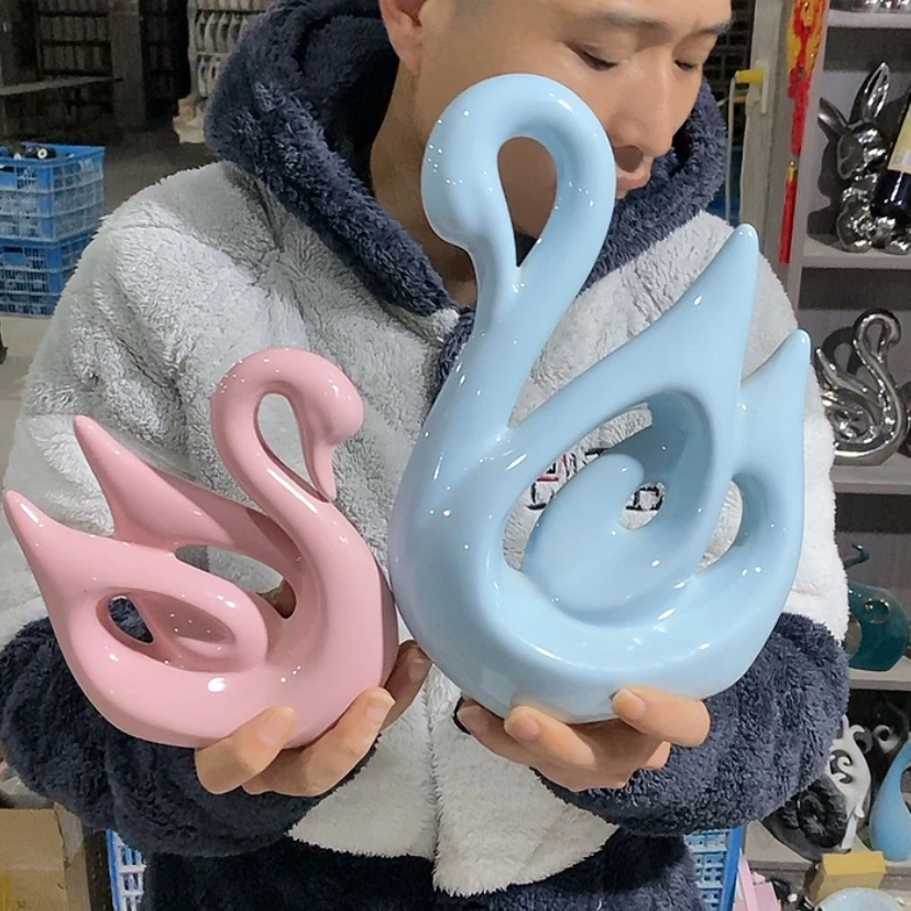 【闪购商品】陶瓷摆件马卡龙情侣天鹅