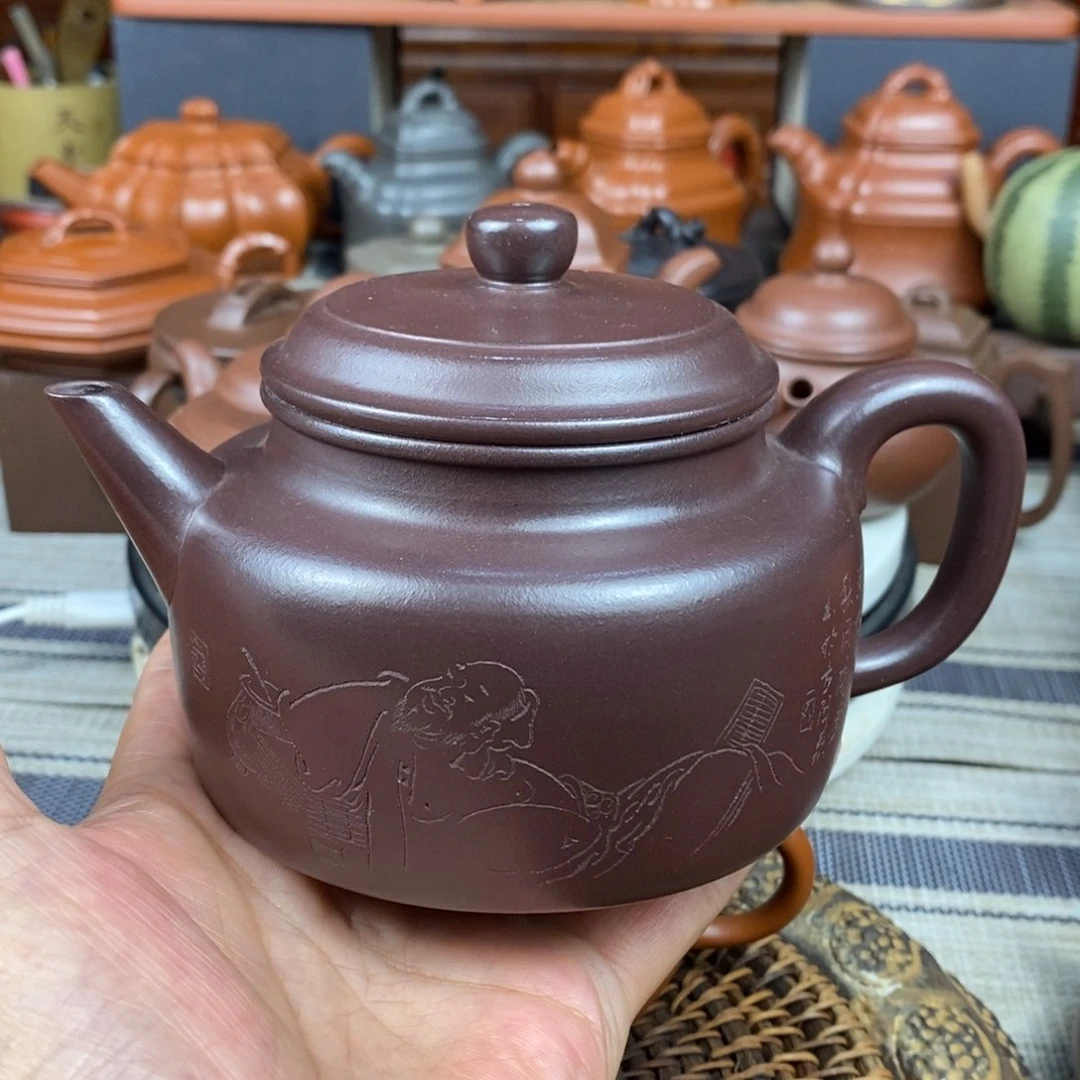 紫砂茶壶剑流德钟400cc原矿一厂老紫泥