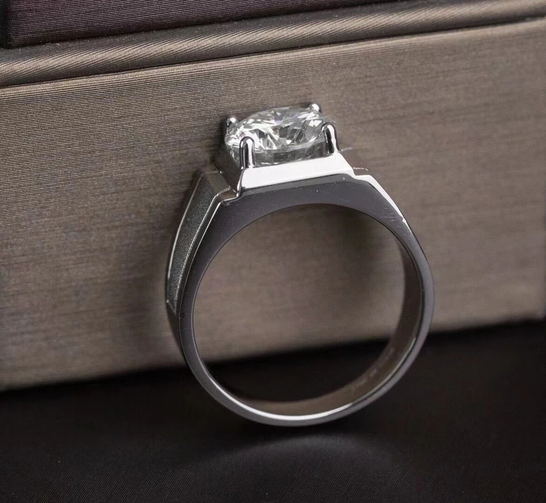 925银莫桑石银制品 【喷砂男戒】0.5-5克拉/莫桑石925银闭口男戒