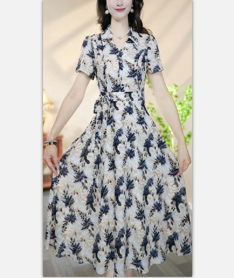 3D立体花腰带优雅大气气质时尚夏季新款连衣裙女装连衣裙--066