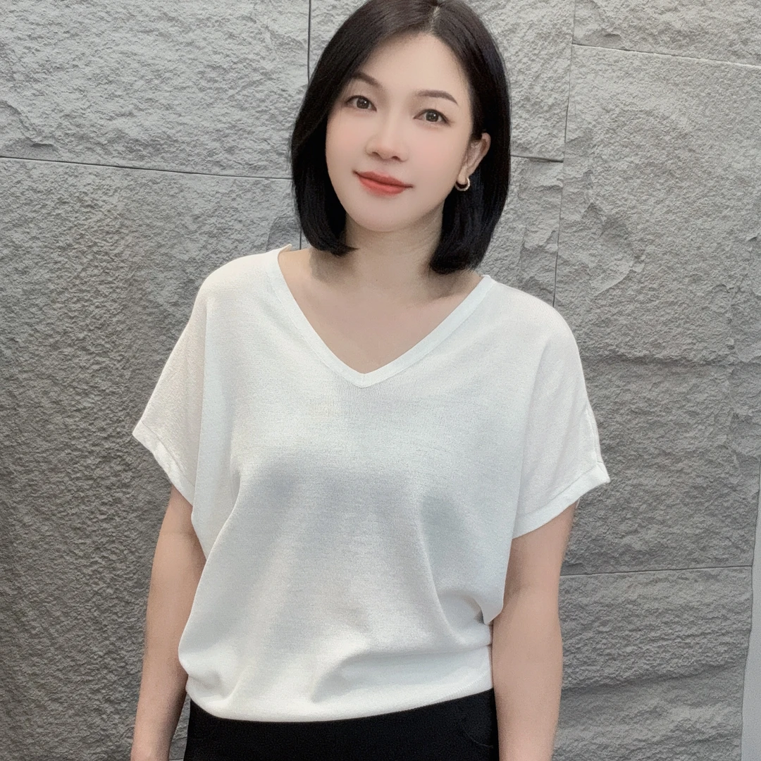 【白云家专属】159夏季新款V领短袖时尚百搭后背交叉绳设计气质女