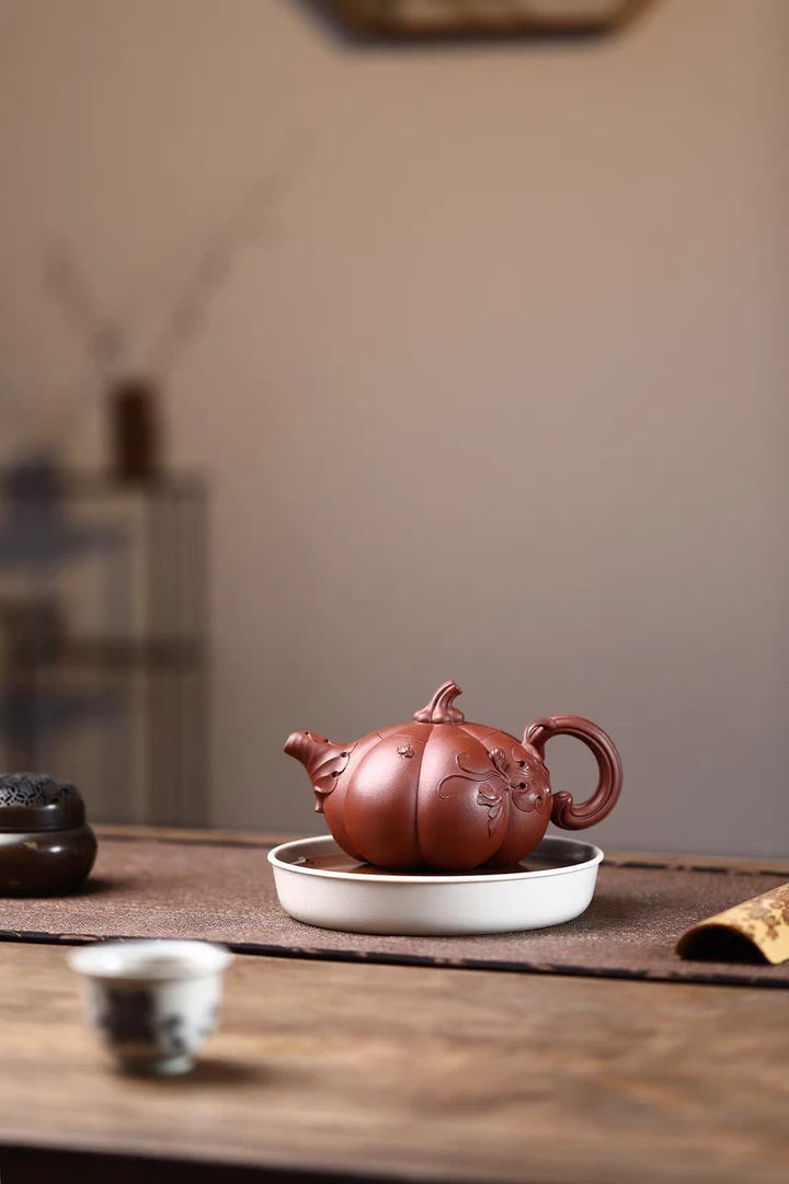 南瓜壶300C红皮龙泥7瓣壶宜兴纯全手工制作紫砂壶-吴芳芳作品收藏