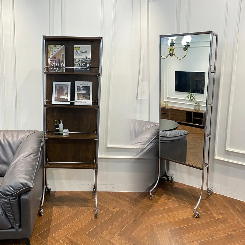多功能穿衣镜书架书房可移动储物卧室客厅书架收纳创意全身镜时尚