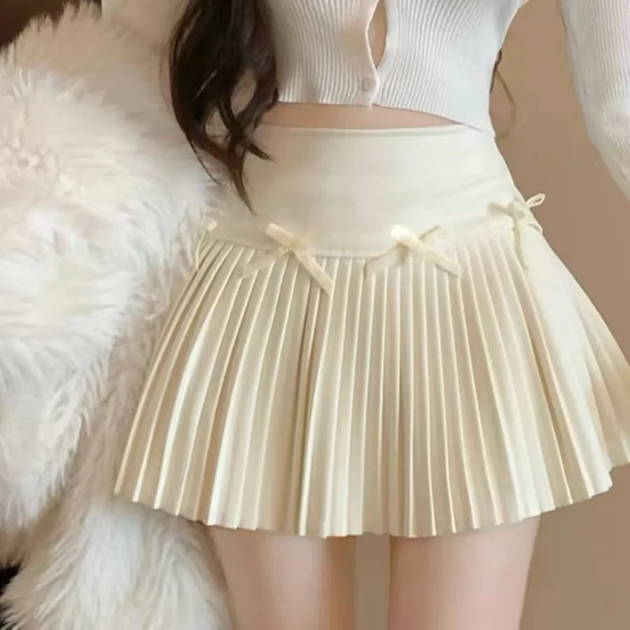 毛呢百褶裙半身裙蝴蝶结防走光小个子显瘦百搭高腰a字短裙秋冬