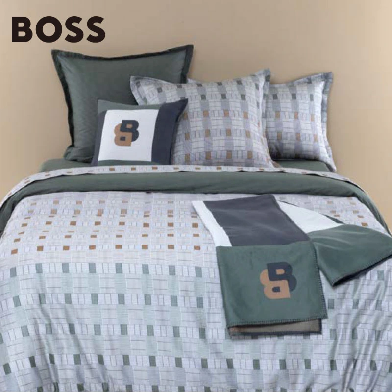 【BOSS】100支双股全棉贡缎商务网格印花高定轻奢双面亲肤四件套