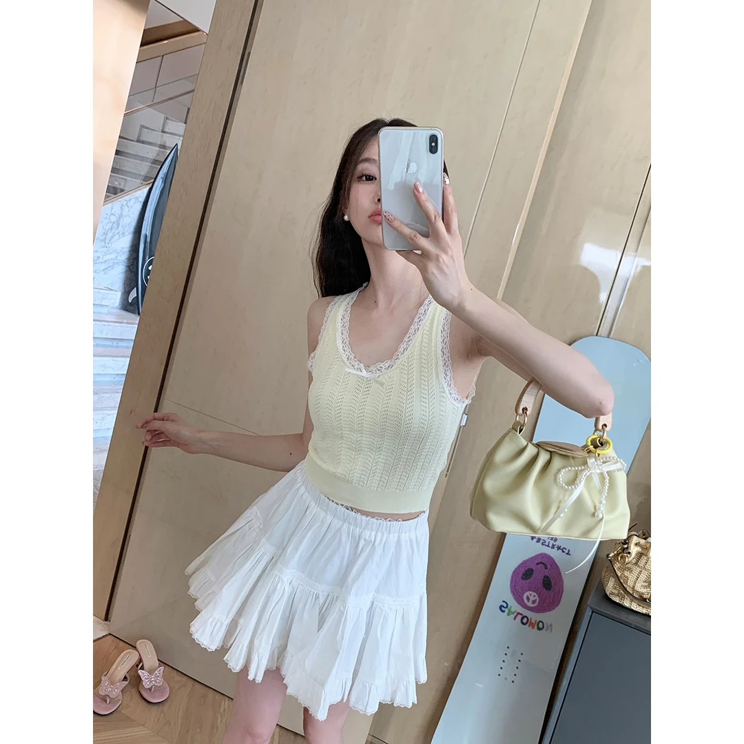 FORNI x YOYO 甜心狙击 蕾丝拼接短裙显瘦半身裙半身蛋糕裙白色款