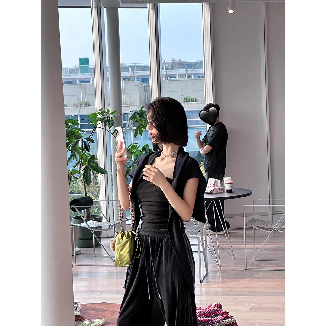 FORNI  浓郁法式  100棉褶皱感抹胸时尚休闲百搭女士打底