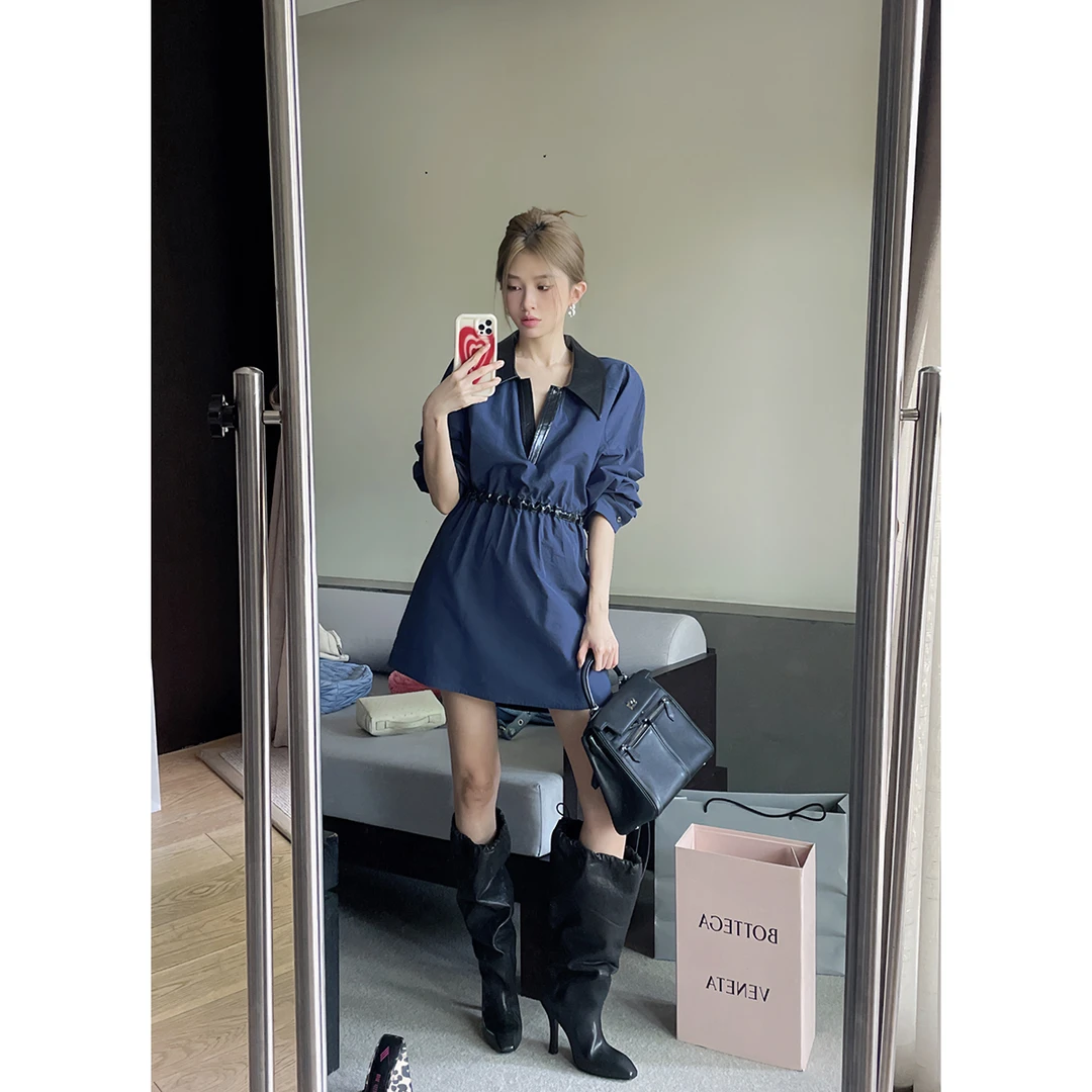 FORNI × YOYO   东岛之恋 高级干练皮质领衬衫裙