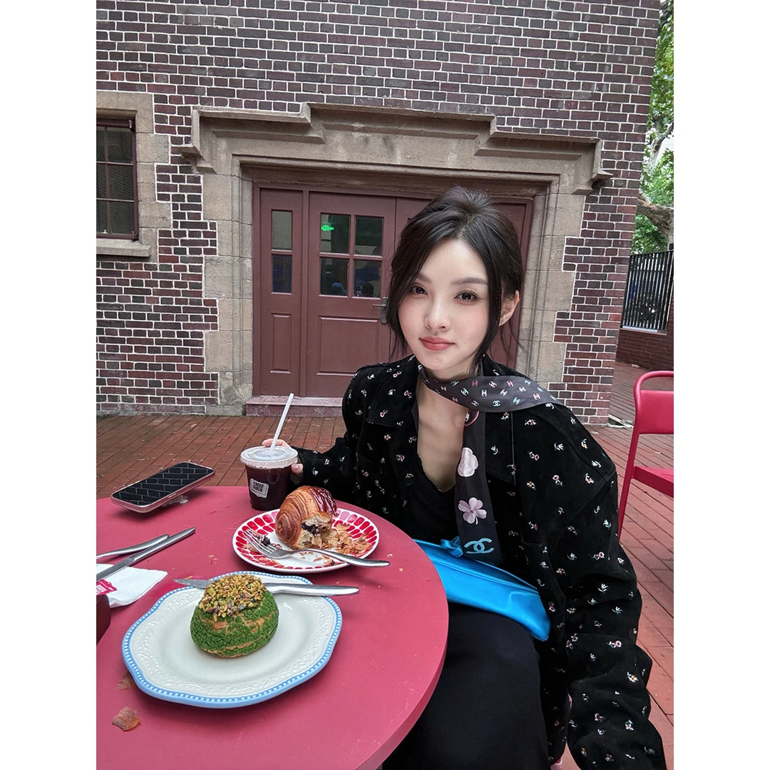 FORNI 纯手工 100山羊皮反绒革花朵刺绣西装时尚气质休闲女士