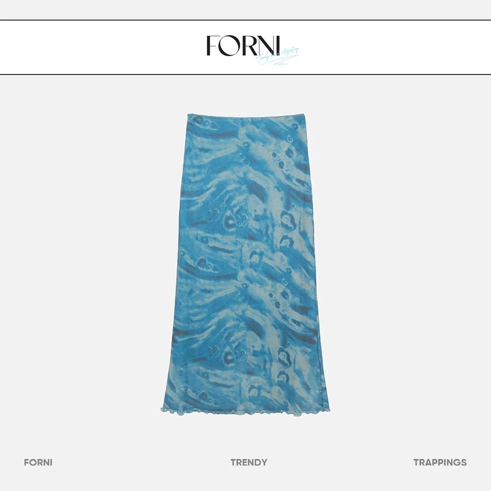 FORNI x YOYO 无忧之海 晕染波纹半裙蓝色时尚女士夏季