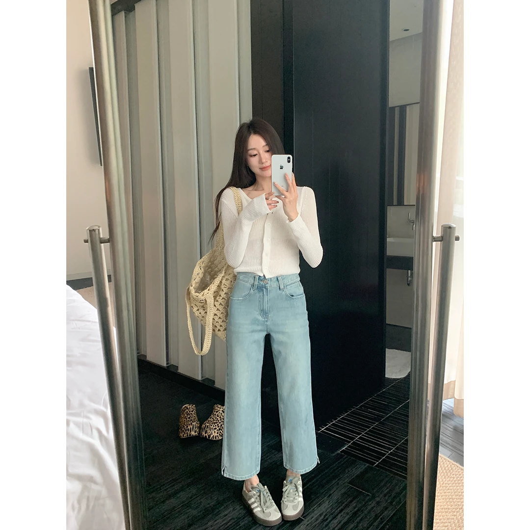 FORNI x YOYO 劈叉裤 四面弹时尚个性百搭运动牛仔裤显瘦水洗宽松