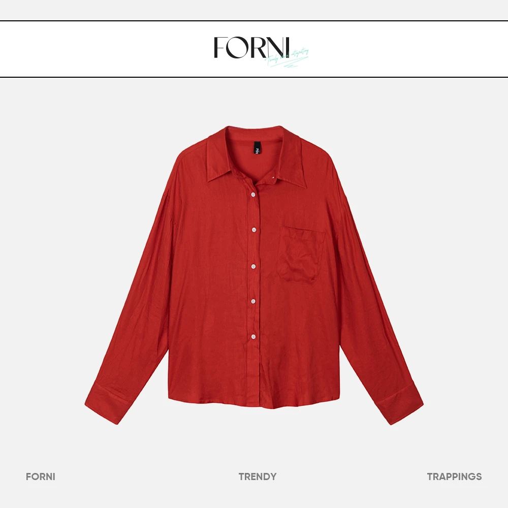 FORNI x YOYO 安可拉红 亚麻纯色慵懒宽松衬衫长袖休闲时尚气质