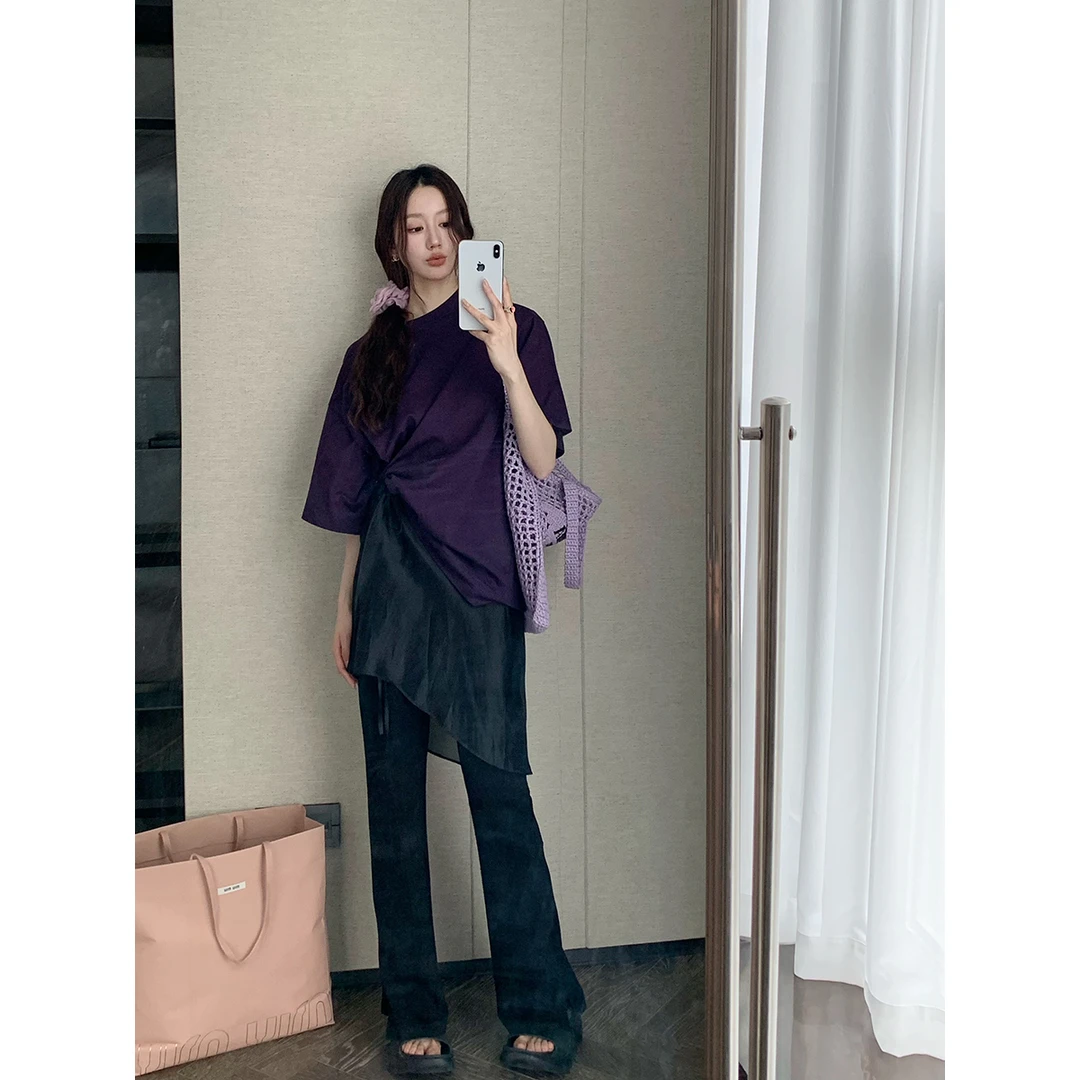 FORNI × YOYO 叠穿元年 时尚潮流屁帘开叉长裤显瘦休闲黑色长款裤